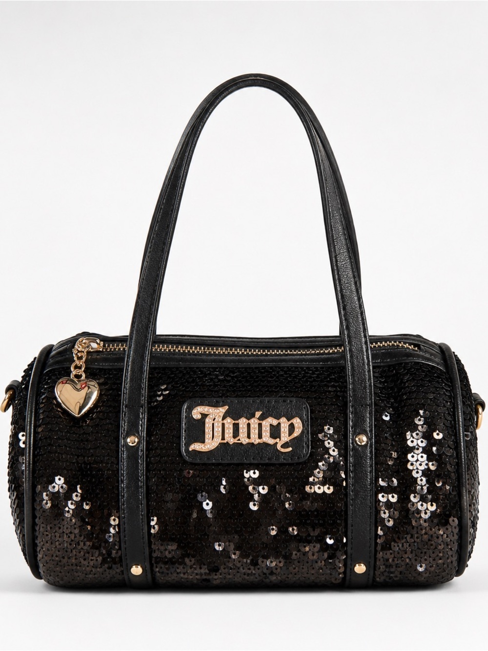 Juicy Couture Black Sequin Mini Barrel Bag Y2K Gold Hardware Crossbody Glam - Picture 2 of 8